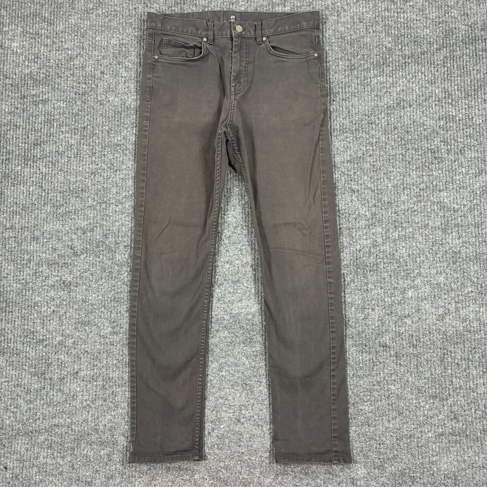 H&M Mens Straight Jeans W30" Black Denim Slim Fit 5 Pocket Stretch Low Rise